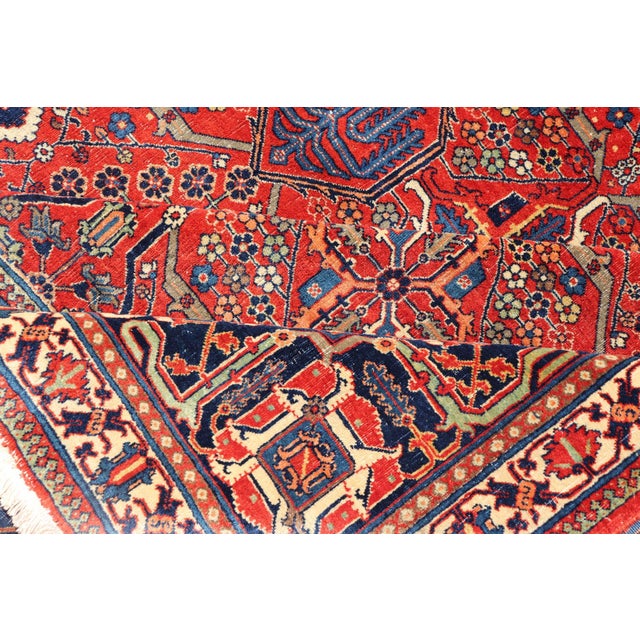 Antique Joshegan Rug With Rich Red Field, Geometric Motifs and Navy Borders 12 X 16'5 For Sale - Image 15 of 16