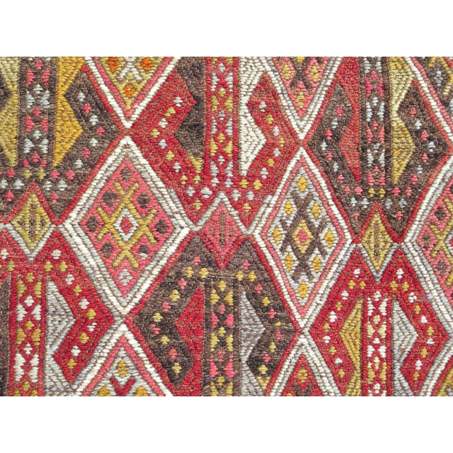 Ruby Red Mid 20th Century 70s Turkish Handmade Vintage Boho Style Kilim Area Rug For Sale - Image 8 of 11