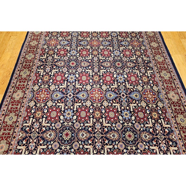 Vintage Persian Tabriz Afshan Rug, Hand-Knotted Wool, Allover Geometric Caucasian Kuba Pattern, Navy & Red, 7x10 For Sale - Image 17 of 18