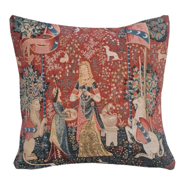 The Lady & Unicorn - Smell Tapestry Cushion With Feather Filler - 46x46cm (18"x18") For Sale
