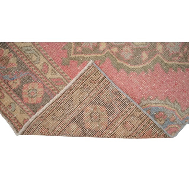 1960s Traditional Turkish Runner Rug Hand Knotted Distressed Low Pile Pink Hallway Decor For Sale - Image 9 of 10