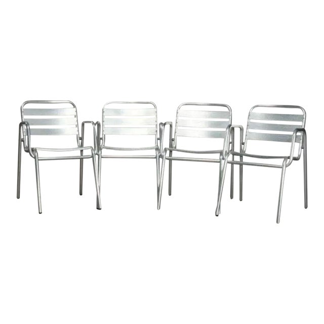 Vintage Set of 4 Mid Century Modern Stacking Aluminum Chairs For Sale