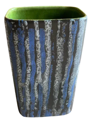 Mid-Century Modern Blue and White Striped Fat Lava Stoneware Vase from Jasba, 1960s