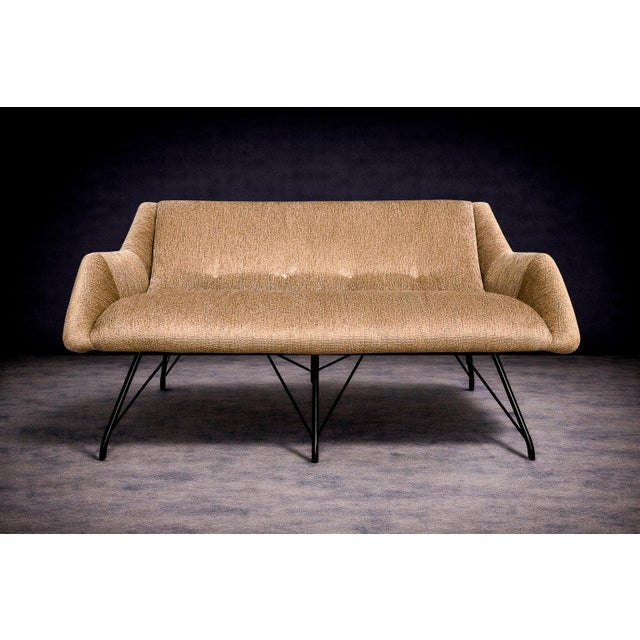 Carlo Hauner Concha Loveseat in Metal & Fabric, Carlo Hauner, 1955 For Sale - Image 4 of 9