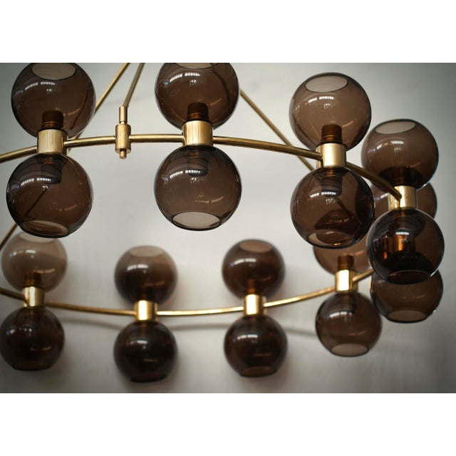 Art Deco Round Art Glass and Brass Chandelier, 2000 For Sale - Image 9 of 10