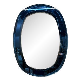 Italian Modern Fontana Arte Inspired Blue Beveled Mirror For Sale
