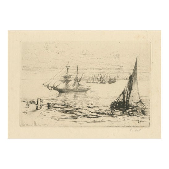 Haden, A Brig at Anchor Thames, 1870, Print For Sale