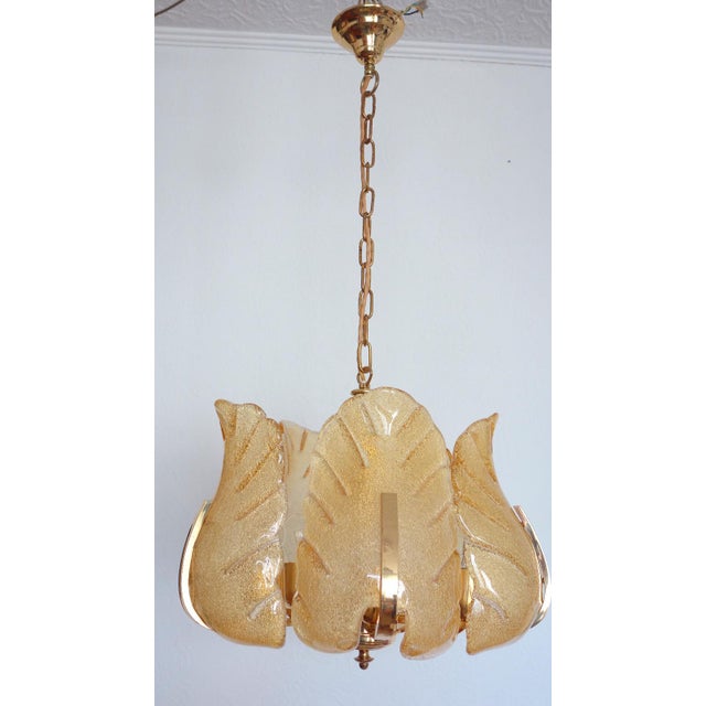 Scandinavian Brass Ice Glass Five-Light Chandelier from Carl Fagerlund, 1960s For Sale - Image 4 of 11