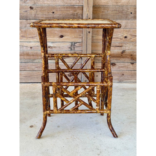Vintage Faux Bamboo Rattan Side Table With Grasscloth Top For Sale - Image 10 of 12