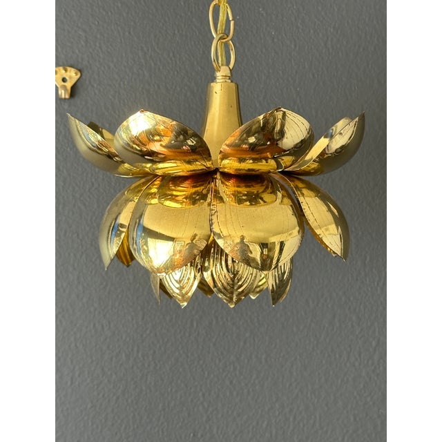 Mid-Century Modern Feldman 1970s Small Brass Lotus Light Fixture For Sale - Image 3 of 10