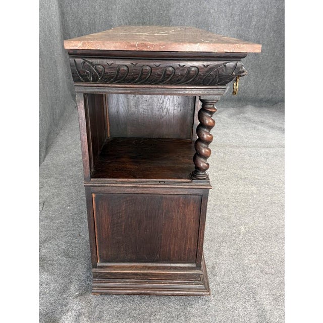 19th Century Marble Top Continental Oak Buffet With Leaded Glass Door For Sale In Raleigh - Image 6 of 18