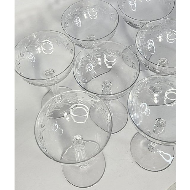 Mid 20th Century Vintage Handcut Laurel Champagne Coupes- Set of Eight For Sale - Image 5 of 13