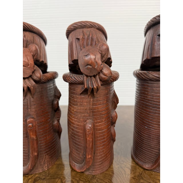 Chinese Antique Bamboo Hand Carved Basket Crab Decorative Brush Pots, Set of 4 For Sale - Image 11 of 12