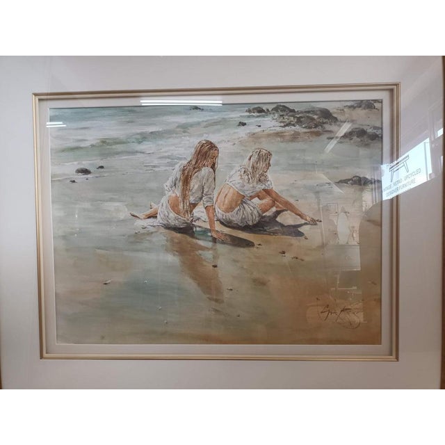 Gordon King, Beach, Large Watercolor, Framed For Sale - Image 9 of 15
