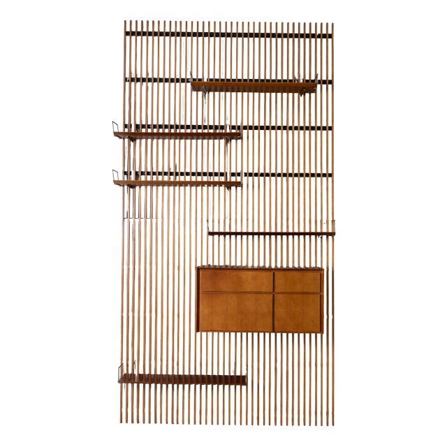 Slatted Bookcase with Shelves and Storage Unit, 1960 For Sale