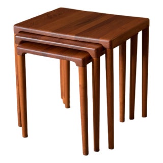Danish Modern Solid Teak Set of Nesting End Tables by h.w. Klein for Bramin For Sale