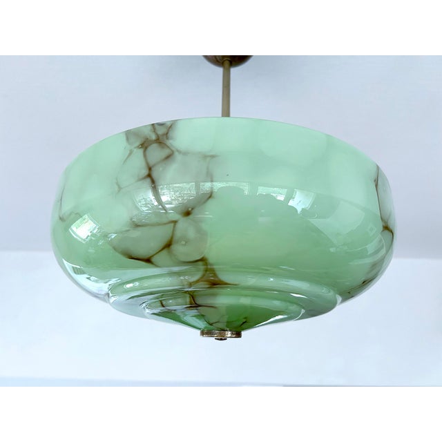 Gold Art Deco Pendant Light in Green Marble Glass, 1930s For Sale - Image 8 of 18