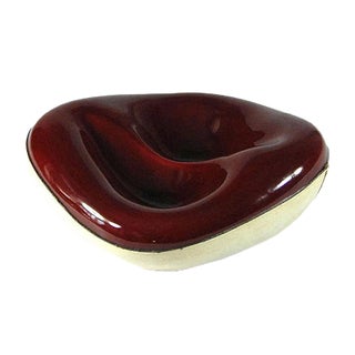 French Ceramic and Leather Ashtray Pipe Res by Gorges Jouve for Longchamp, 1950s For Sale