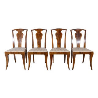 Set of Four French Art Deco Dining Chairs in Walnut and Bois de Rose, circa 1920 For Sale