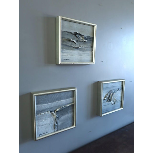 20th Century Modern 'Tidal Forms: A Study in Motion' Set of 3 Mini Abstract Oil Paintings, Framed For Sale - Image 6 of 12