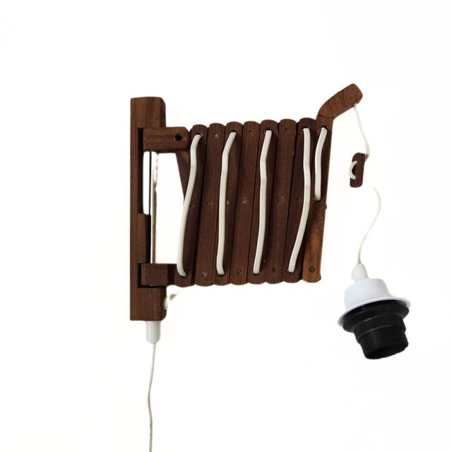 Mid-Century Danish Teak Extendable Scissor Wall Lamp For Sale - Image 3 of 5