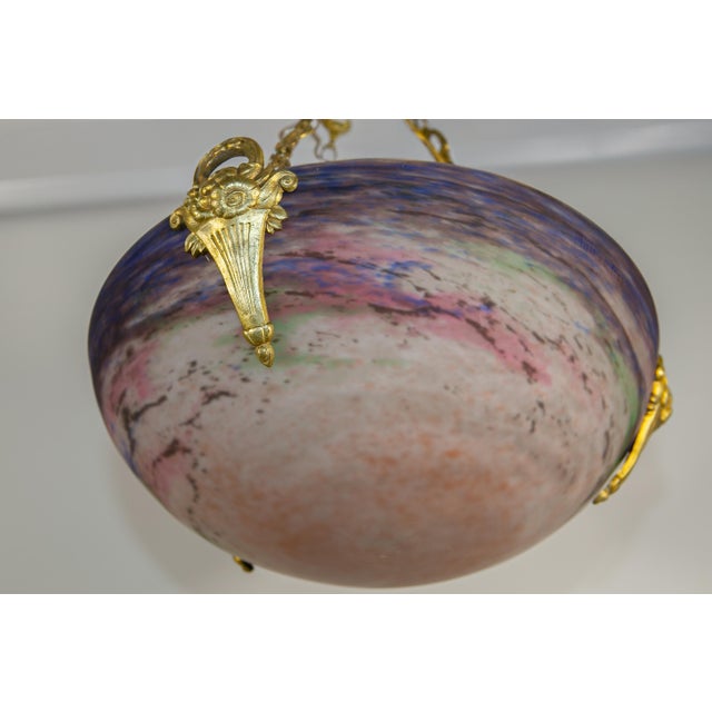 Art Deco Ceiling Lamp with Large Glass Bowl by Muller Frères for Muller Frères Luneville, France, 1930s For Sale - Image 3 of 11