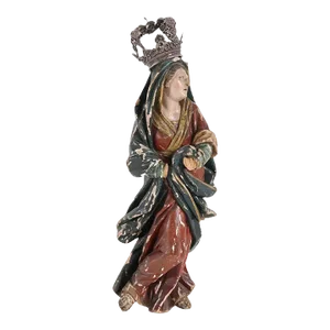 French Painted Wood, Silver and Sapphire Crowned Madonna Figure