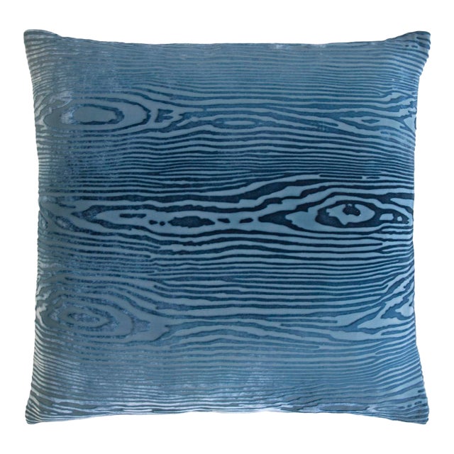 Kevin O'Brien Woodgrain Faux Bois Denim Cut Velvet 22" Pillow For Sale