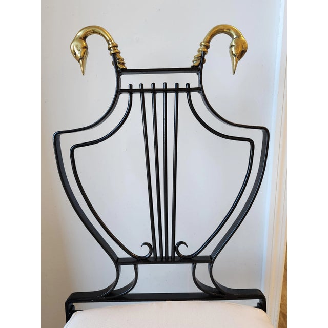 Mid 20th Century Maison Jansen Brass Swan and Black Lyre Back Folding Armchair With Paw Feet For Sale In New York - Image 6 of 9