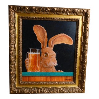 Will Bullas "Jack With a Beer Back" Original Signed Painting in Gilt Frame For Sale