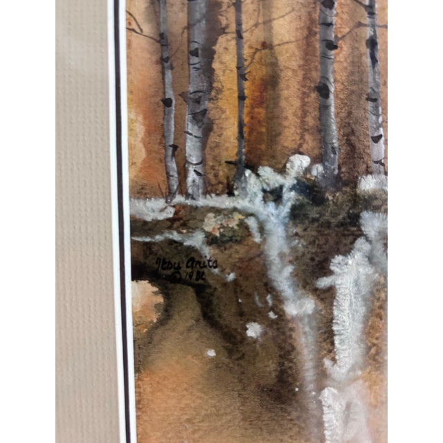 Contemporary Itsu Arita Original Watercolor Aspen Trees in Colorado 1980 For Sale - Image 3 of 4
