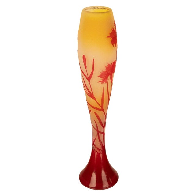 Antique French Art Nouveau Cameo Glass Soliflore Carnation Vase Emile Galle 1900 For Sale - Image 12 of 18
