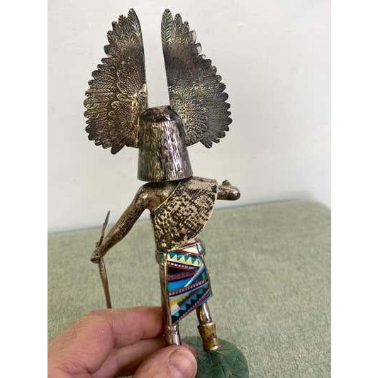 Late 20th Century Owl Kachina Sculpture by Gaspar Camps in Sterling Silver & Turquoise For Sale In Philadelphia - Image 6 of 9
