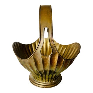 Vintage Brass Basket With Handle For Sale