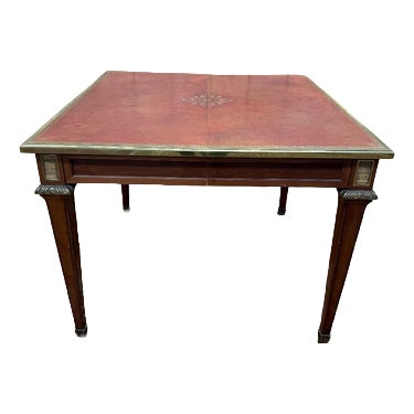 Louis XVI Style Square Table with Leather Top For Sale