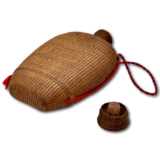 Excellent Antique Hand Woven Basket Weave on Blown Glass Bottle Flask With Cork Stopper Top - Circa Late 1800s For Sale - Image 9 of 18
