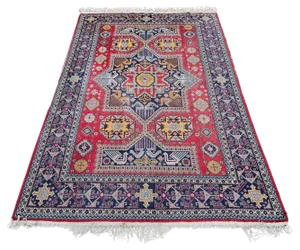 Antique Hand-Knotted Kazak Woolen Rug, 1890s