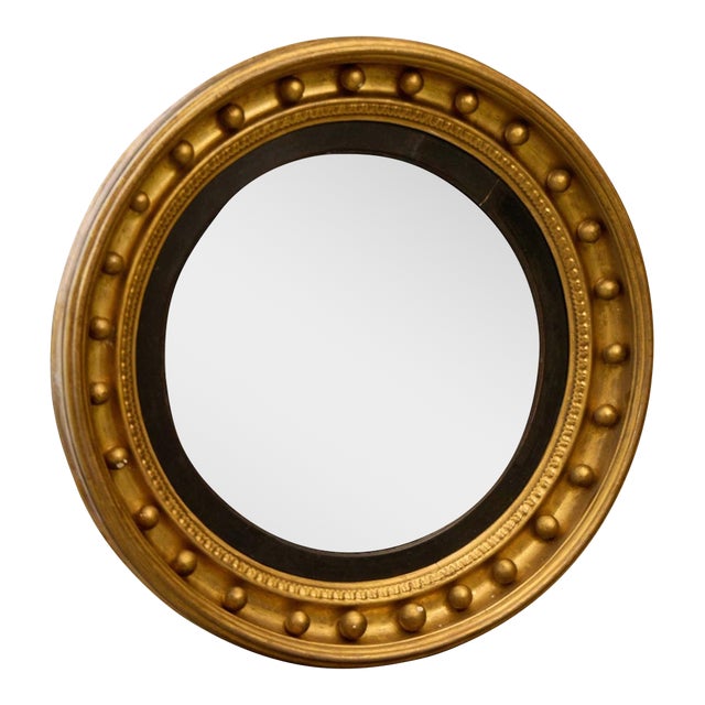 English Regency Giltwood Convex Mirror With Ebonized Trim, 19th Century For Sale