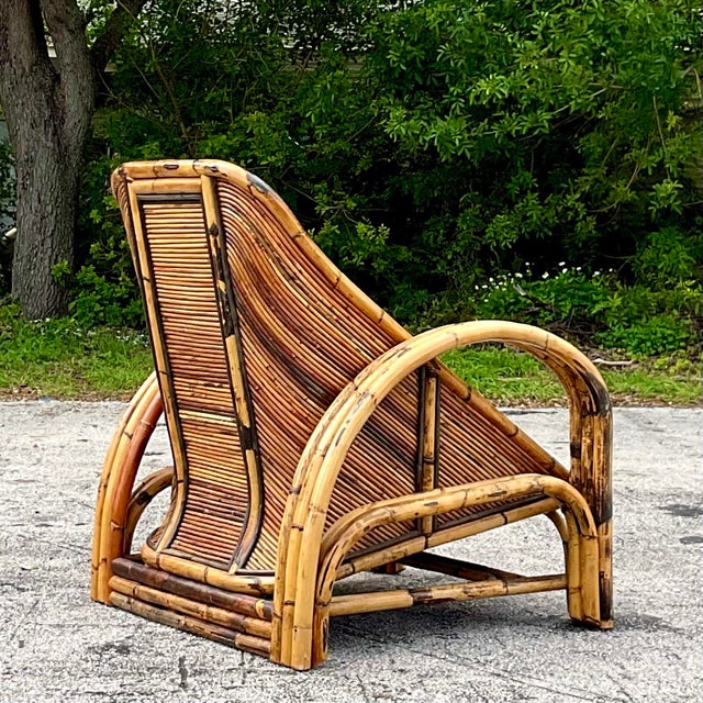 1950s Vintage Coastal 1950s Pencil Reed Lounge Chair For Sale - Image 5 of 7