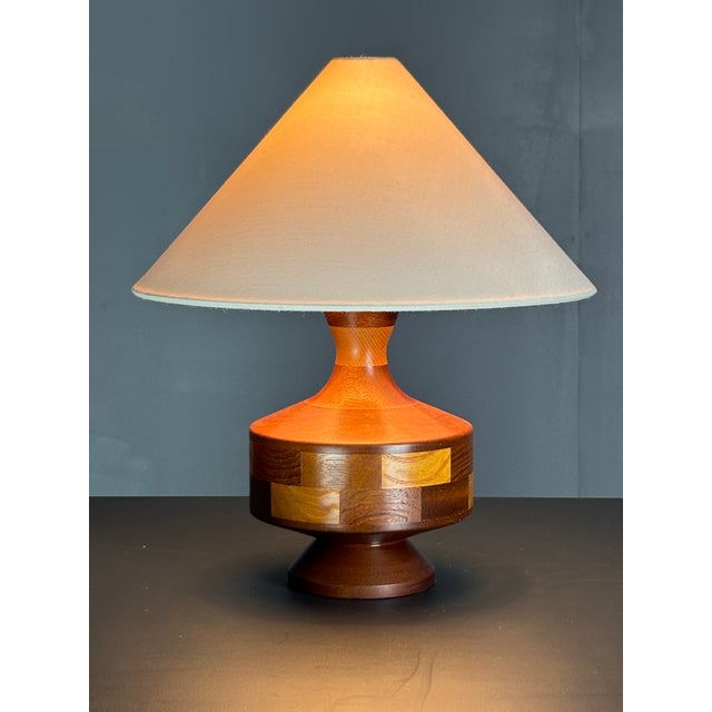 Mid-Century English Teak Table Lamp with Geometric Wood Inlay, 1955 For Sale - Image 11 of 13