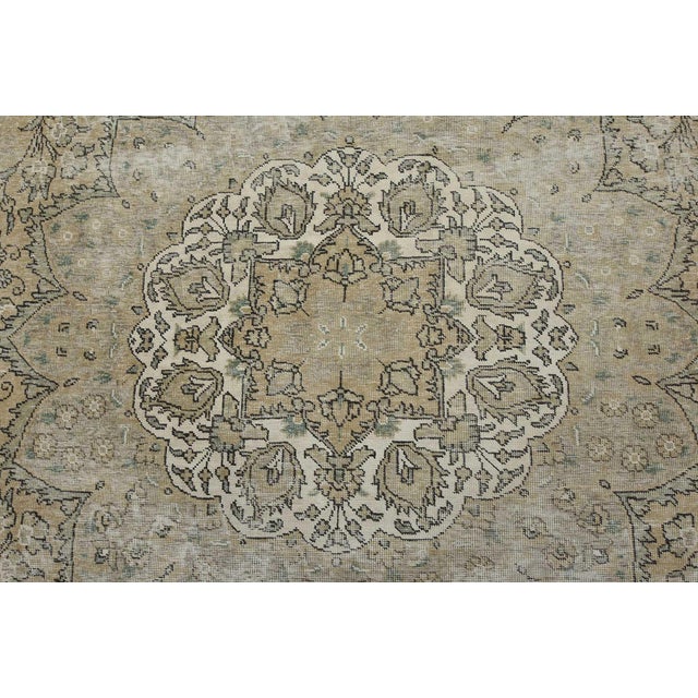 Tabriz Rug 10’1” X 12’11” Beige Wool Vintage Distressed Hand-Knotted Carpet For Sale In Philadelphia - Image 6 of 15