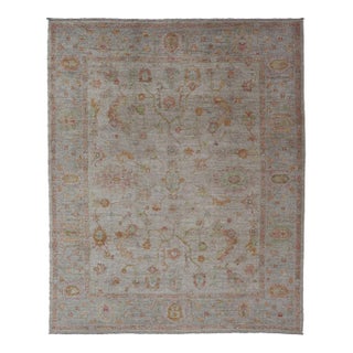Elegant Angora Turkish Oushak Rug in Soft Pastel Shades by Keivan Woven Arts 9'3 X 12'3 For Sale