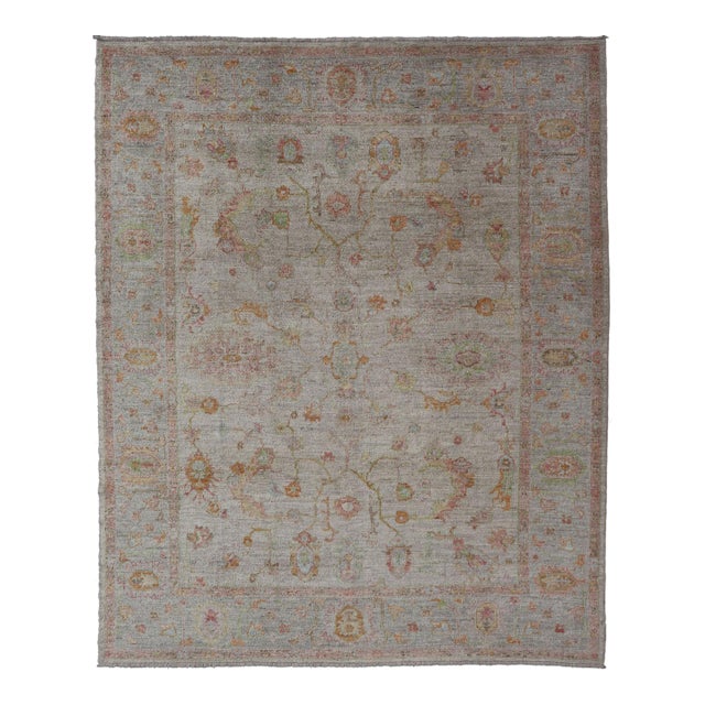 Elegant Angora Turkish Oushak Rug in Soft Pastel Shades by Keivan Woven Arts 9'3 X 12'3 For Sale