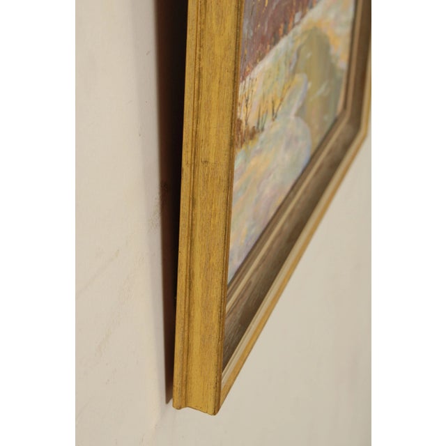 American 20th Century Winter Mountain Town Landscape Original Oil Painting by Ed Hall For Sale - Image 4 of 13