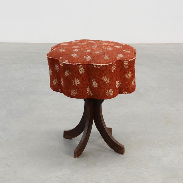 Art Deco Stool with Curved Legs and Flower Form Seat with Upholstery, France, 1920s For Sale - Image 11 of 11