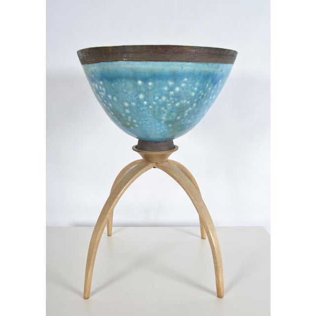 Ceramic 20th Century Sculpture Raku Art Pottery Stoneware Bowl on Stand from Catriona McLeod, 1970s For Sale - Image 7 of 18
