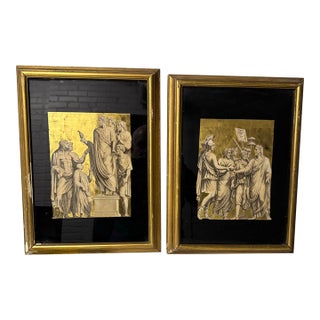 1950s Neoclassic Decoupage Reverse Painting Engraving Framed Art - Set of 2 For Sale