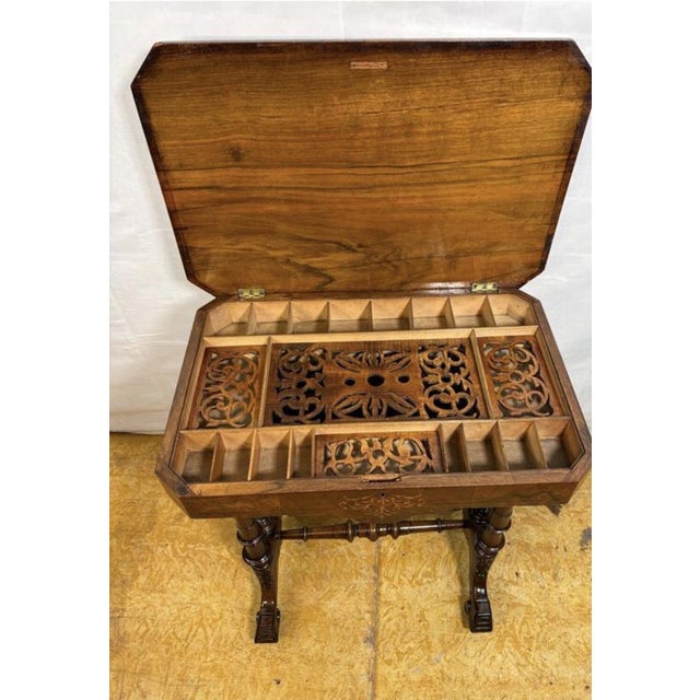 Victorian Burr Walnut Sewing Worktable, 19th Century For Sale - Image 6 of 16
