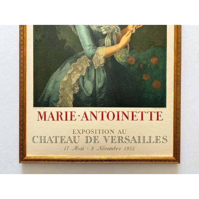 Portraiture Madame Vigee Le Brun Vintage 1955 Neoclassical Mourlot Lithograph Print Framed French Exhibition Poster " Marie Antionette With a Rose " 1783 For Sale - Image 3 of 15