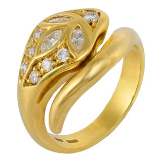 Vintage Diamond 18k Gold Snake Ring, Size 6 For Sale